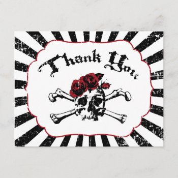 Goth Red Rose Skull Grunge Pirate Thank You Card by NouDesigns at Zazzle