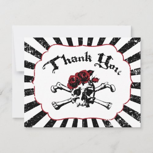 Goth Red Rose Skull Grunge Pirate Thank You Card