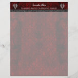 Goth Red Silver Heart Damask Letterhead<br><div class="desc">This classically Goth themed design features a distressed damask background in deep blood red accented by a black gross grain ribbon and a silver look scrolled heart. All layers are digitally created to give the look of a ribbon tied set, at a fraction of the cost. Other colors available upon...</div>