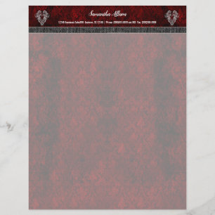 Goth Red Silver Heart Damask Letterhead