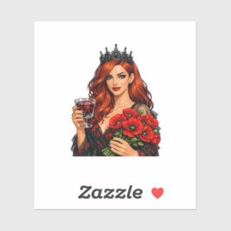 Goth Redhead Queen Red Poppies & Dark Cocktail Sti Sticker