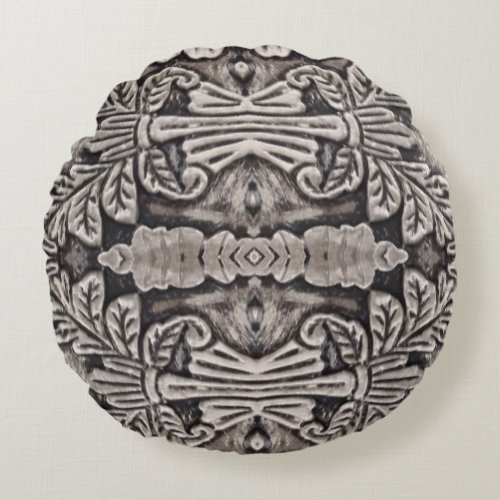 goth renaissance ornate silver grey tribal pattern round pillow