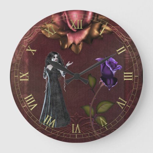 Goth Rose and Vampire Wall Clock