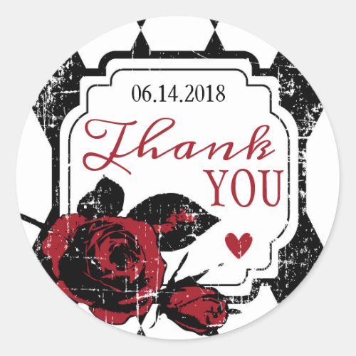 Goth Rose Grunge Diamond Print Thank You Label