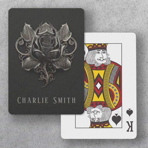 Goth rose ornament on dark background custom name playing cards