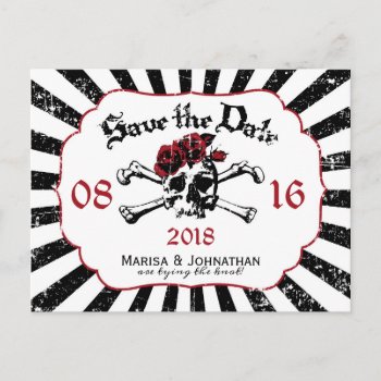 Goth Rose Skull Grunge Pirate Save The Date Announcement Postcard by NouDesigns at Zazzle