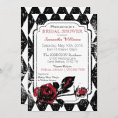 Goth Roses Grunge Diamond Print Bridal Shower Invitation (Front/Back)