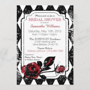 Goth Roses Grunge Diamond Print Bridal Shower Invitation