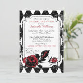 Goth Roses Grunge Diamond Print Bridal Shower Invitation (Standing Front)