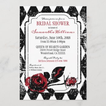 Goth Roses Grunge Diamond Print Bridal Shower Invitation by NouDesigns at Zazzle