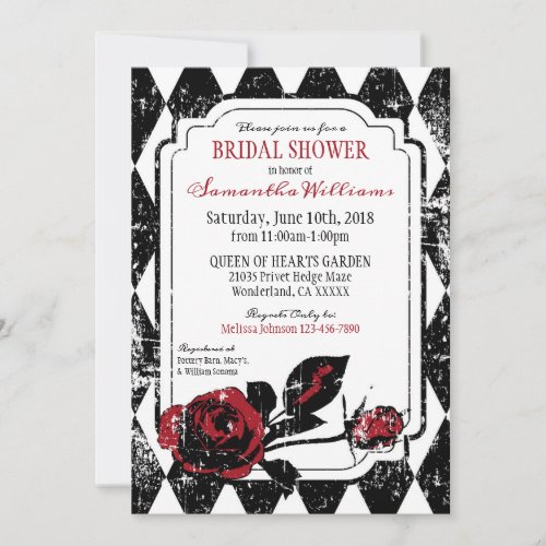 Goth Roses Grunge Diamond Print Bridal Shower Invitation