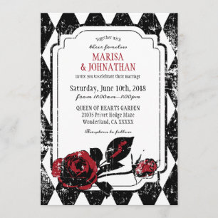 Goth Roses Grunge Diamond Print Wedding Invitation
