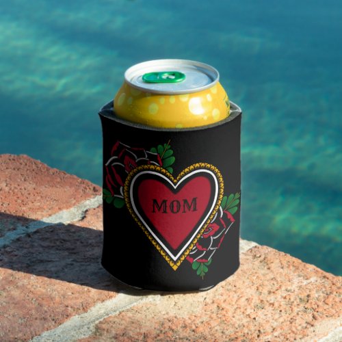 Goth Roses Heart Mom Tattoo Can Cooler