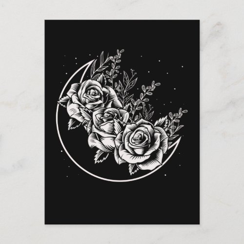 Goth Roses Moon Gothic Wicca Crescent Flowers Postcard