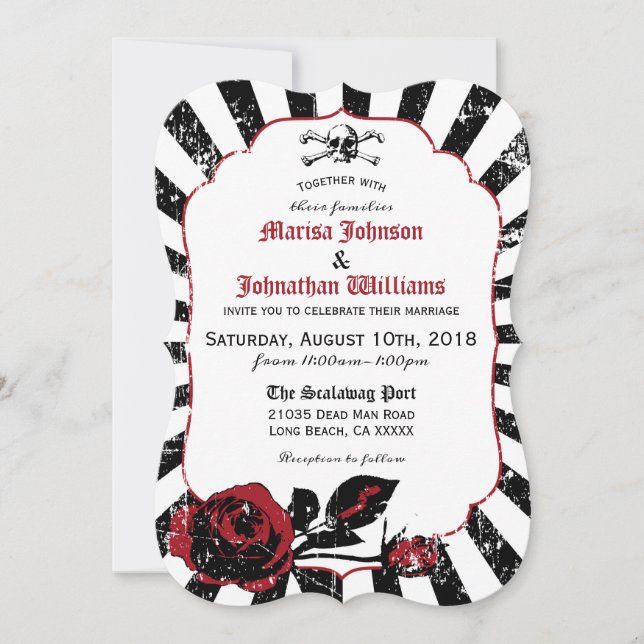 Goth Roses Skull Grunge Pirate Wedding Invitation (Front)