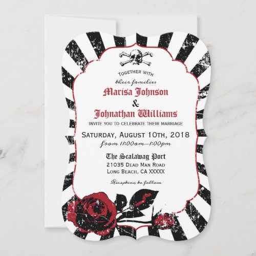 Goth Roses Skull Grunge Pirate Wedding Invitation