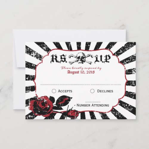 Goth Roses Skull Grunge Pirate Wedding RSVP Card