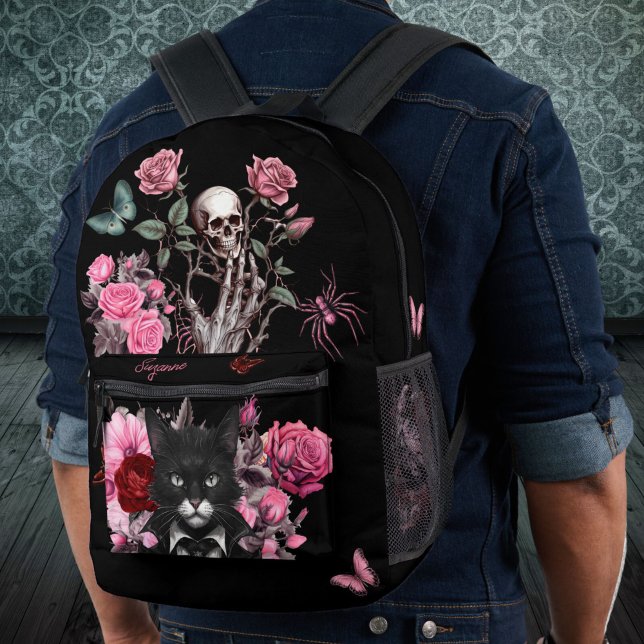 Goth rucksack spiders cats roses dark emo printed backpack (Creator Uploaded)