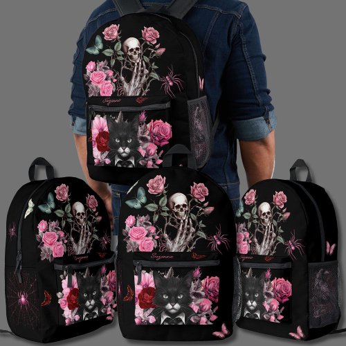 Goth rucksack spiders cats roses dark emo printed backpack