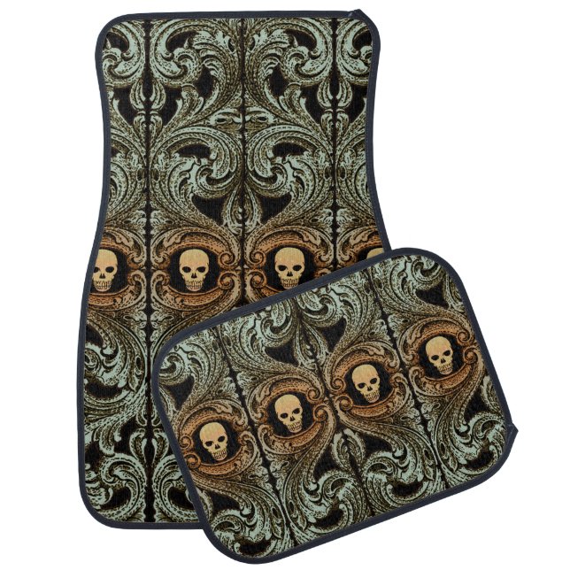 Goth Sage Green Ornament With Skull Car Mat (Set)