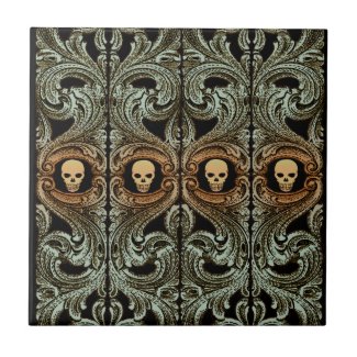 Goth Sage Green Ornament with Skull