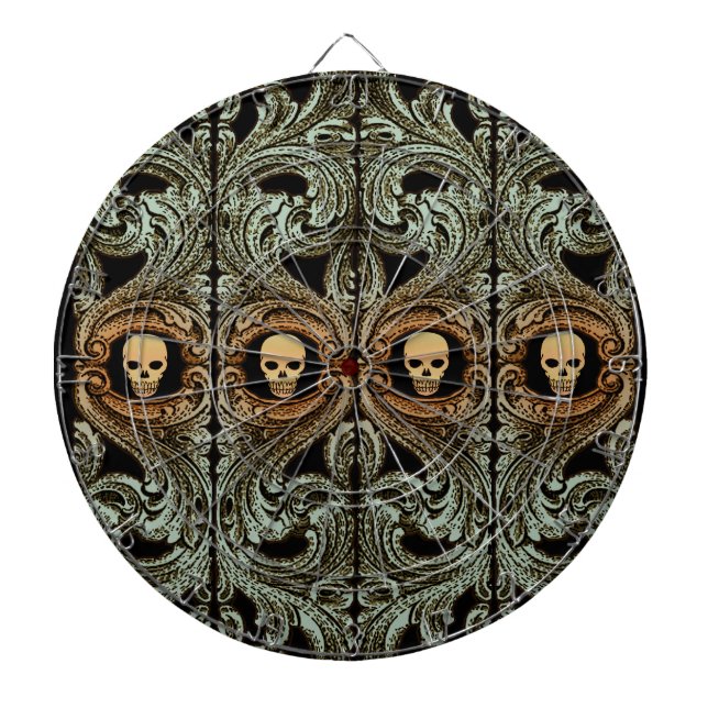 Goth Sage Green Ornament with Skull Dartboard With Darts (Front)