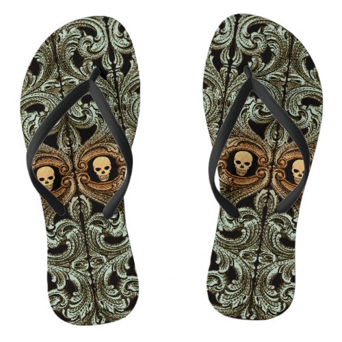 Goth Sage Green Ornament With Skull Flip Flops