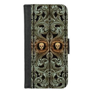 Goth Sage Green Ornament With Skull iPhone 8/7 Wallet Case
