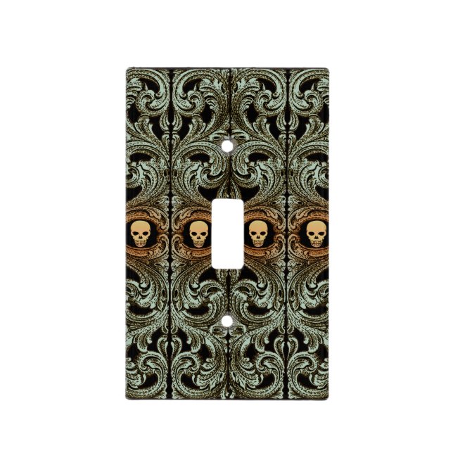 Goth Sage Green Ornament With Skull Light Switch Cover (Front)