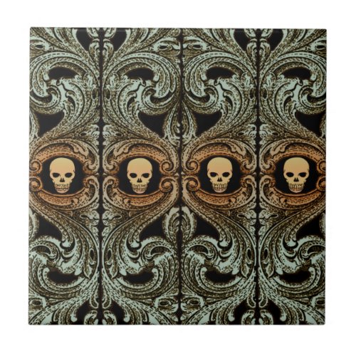 Goth Sage Green Ornament With Skull Tile