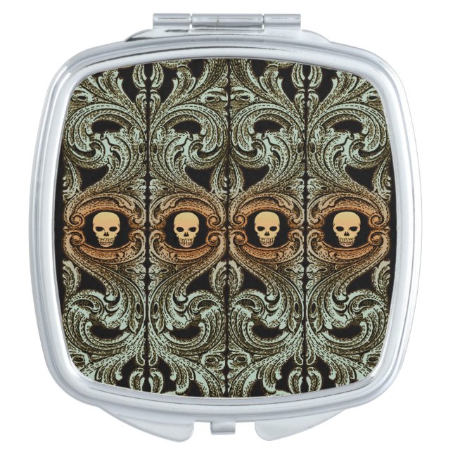 Goth Sage Green Ornament With Skull Vanity Mirror (Front)