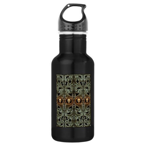 Goth Sage Green Ornament With Skull Water Bottle