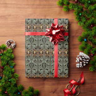 Goth Sage Green Ornament With Skull Wrapping Paper