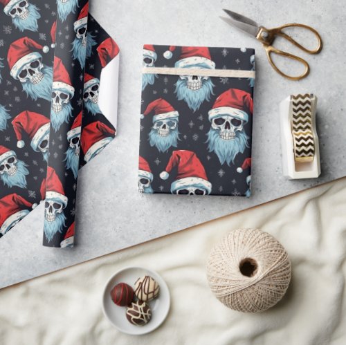 Goth Santa Hat Beard  Skull Christmas Pattern Wrapping Paper