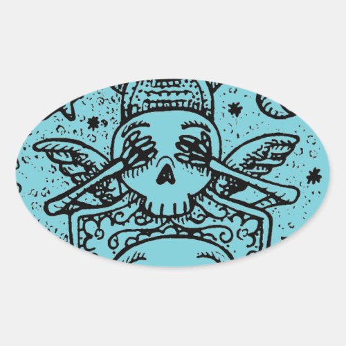 GOTH SEE NO EVIL CEMETERY SKELETON STICKERS Blue