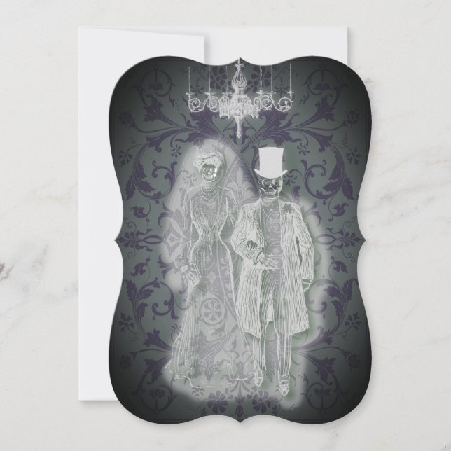 Goth Skeleton Ghost Bride and Groom Couple Invitation (Front)