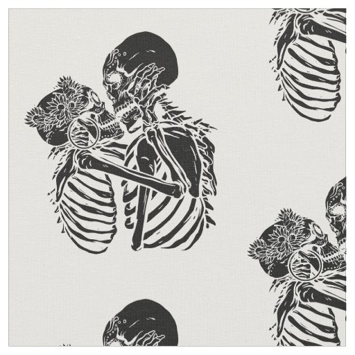 goth skeleton lovers valentines fabric