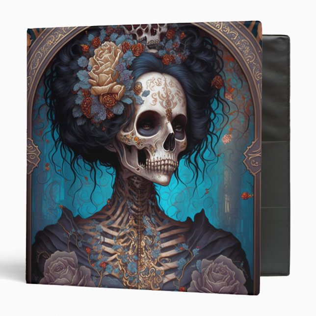 Goth Skeleton Skull Woman Gothic 3 Ring Binder (Front/Inside)