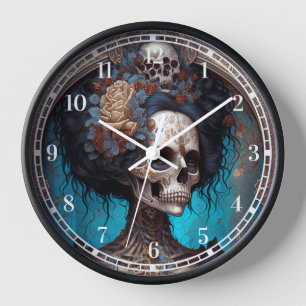 Goth Skeleton Skull Woman Gothic Clock