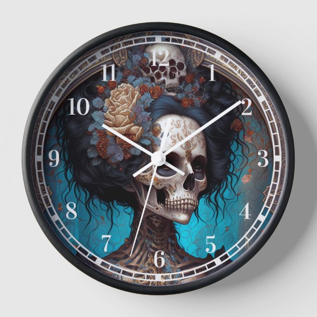 Goth Skeleton Skull Woman Gothic Clock (Front)