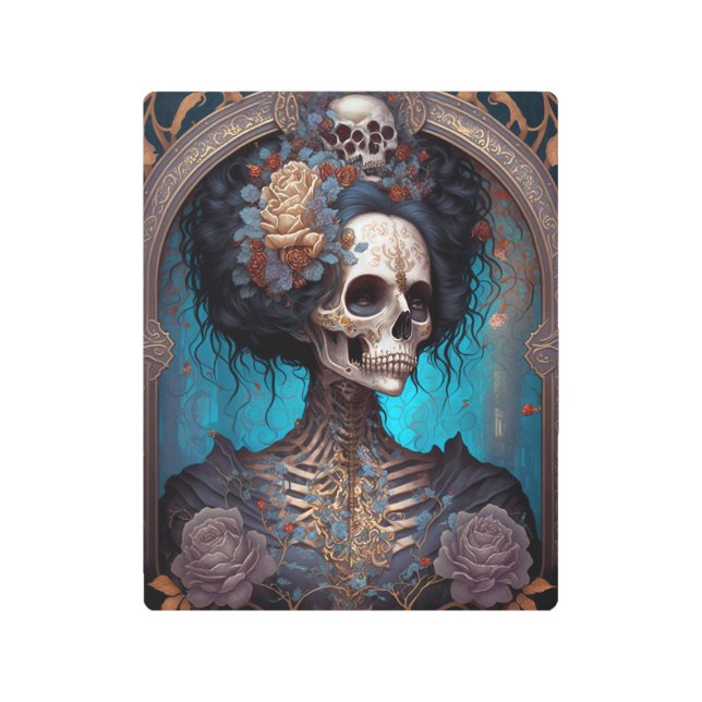 Goth Skeleton Skull Woman Gothic Metal Print (Front)