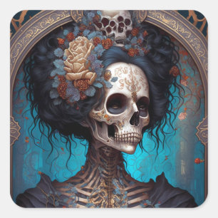 Goth Skeleton Skull Woman Gothic Square Sticker