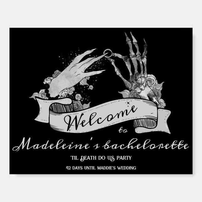 Goth Skeleton Til Death Bachelorette Welcome Sign (Front)