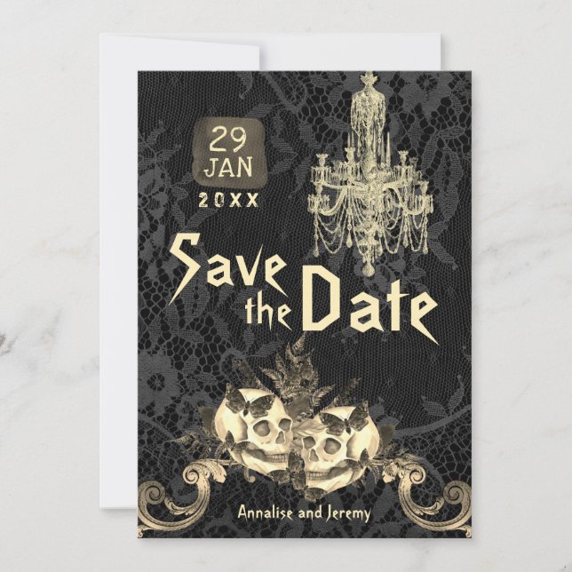 Goth Skeleton Wedding Save The Date (Front)