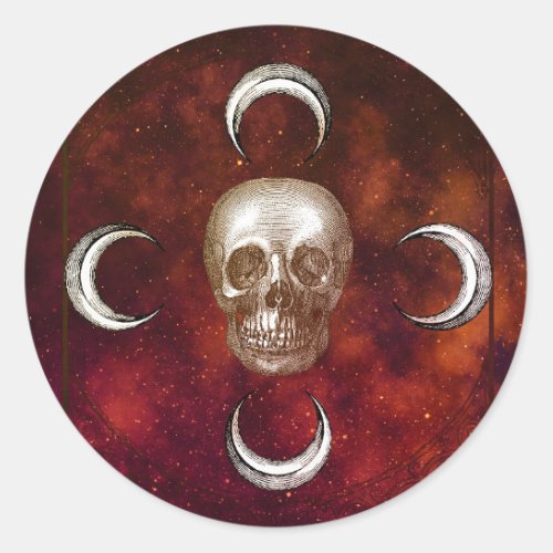 Goth Skull and Moon Celestial  Classic Round Sticker