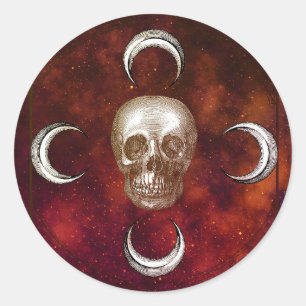 Goth Skull and Moon Celestial Classic Round Sticker