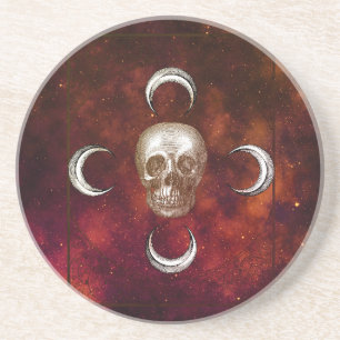 Goth Skull and Moon Celestial Coaster
