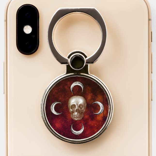 Goth Skull and Moon Celestial   Phone Ring Stand (Close Up)