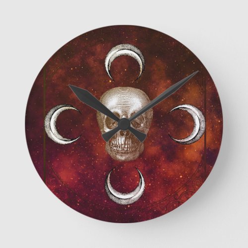 Goth Skull and Moon Celestial Round Clock