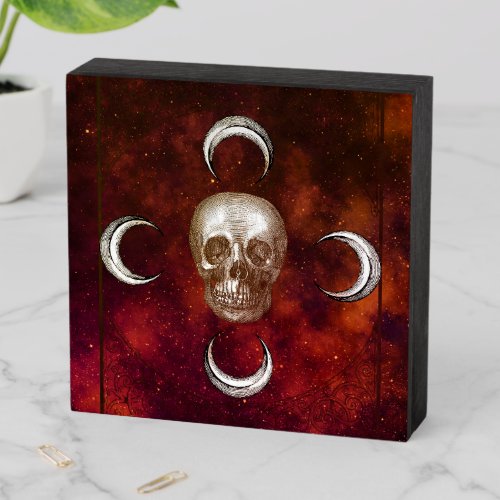 Goth Skull and Moon Celestial  Wooden Box Sign
